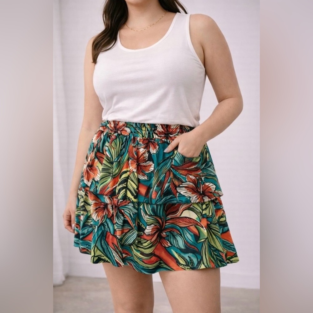 LOFT Hawaiian Tropical Floral Tiered Skirt size XS - Picture 1 of 12